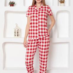 Women'S Pijamas Set With Ecoseli Front - Red Short Sleeves Combed Cotton 2793Ky 5 From Turkey t3497 td 1 2