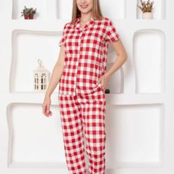Women'S Pijamas Set With Ecoseli Front - Red Short Sleeves Combed Cotton 2793Ky 7 From Turkey t3497 td 1 4