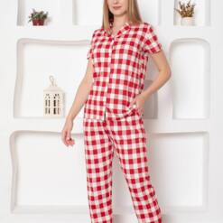 Women'S Pijamas Set With Ecoseli Front - Red Short Sleeves Combed Cotton 2793Ky 8 From Turkey t3497 td 1 5