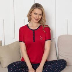 Embroidery Women'S Shorts Set - Laciver Rose Patterned Short Sleeve Lycra Rink Viscose 2861Ky 5 From Turkey t3511 td 1 2