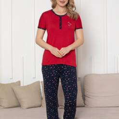Embroidery Women'S Shorts Set - Laciver Rose Patterned Short Sleeve Lycra Rink Viscose 2861Ky 6 From Turkey t3511 td 1 3