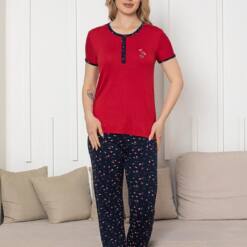 Embroidery Women'S Shorts Set - Laciver Rose Patterned Short Sleeve Lycra Rink Viscose 2861Ky 7 From Turkey t3511 td 1 4
