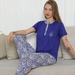 Embroidery Women'S Pie Set -Saks Blue Ethnic Patterned Short Sleeve Lycra Rink Viscose 2865Ky 5 From Turkey t3515 td 1 2