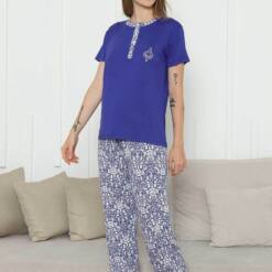 Embroidery Women'S Pie Set -Saks Blue Ethnic Patterned Short Sleeve Lycra Rink Viscose 2865Ky 6 From Turkey t3515 td 1 3
