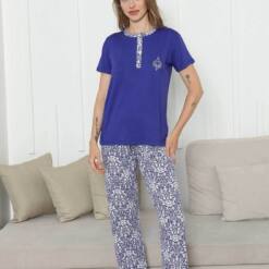 Embroidery Women'S Pie Set -Saks Blue Ethnic Patterned Short Sleeve Lycra Rink Viscose 2865Ky 7 From Turkey t3515 td 1 4