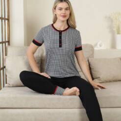 Kaz Ayağı Patterned Female Pijama Set - Black Short Sleeve Lycra Rink Viscose 2869Ky 5 From Turkey t3559 td 1 2