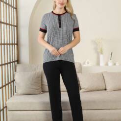 Kaz Ayağı Patterned Female Pijama Set - Black Short Sleeve Lycra Rink Viscose 2869Ky 7 From Turkey t3559 td 1 4