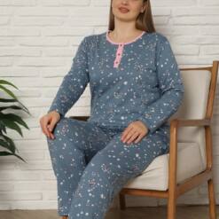 Large Size Female Pijama Set - Flower Patterned Long Sleeve Combed Cotton 2808Uy Home 5 From Turkey t3654 td 1 2