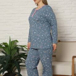 Large Size Female Pijama Set - Flower Patterned Long Sleeve Combed Cotton 2808Uy Home 6 From Turkey t3654 td 1 3