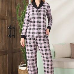 Women's Pijama Set - Long Sleeve Lycra 2896UKL With Square Front Button