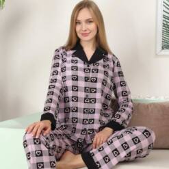 Women'S Pijama Set - Long Sleeve Lycra 2896Ukl With Square Front Button 5 From Turkey t3664 td 1 2