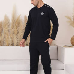 Male Pijama Set - Black Arma Embroidery Biye Long Sleeve Combed Cotton 1216UY