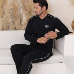 Male Pijama Set - Black Arma Embroidery Biye Long Sleeve Combed Cotton 1216Uy 5 From Turkey t3671 td 1 2