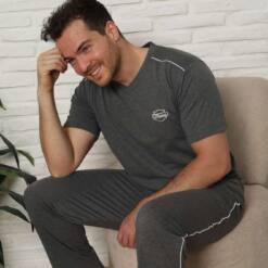 Male Pijama Set - Anthracite Arma Embroidery Biyeli Short Sleeve Combed Cotton 1216Ky 5 From Turkey t3674 td 1 2