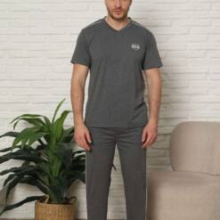 Male Pijama Set - Anthracite Arma Embroidery Biyeli Short Sleeve Combed Cotton 1216Ky 6 From Turkey t3674 td 1 3