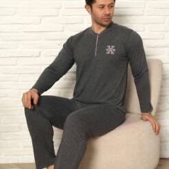 Male Pijama Set - Anthracite Embroidery Long Sleeve Combed Cotton 1102Uy 5 From Turkey t3675 td 1 2