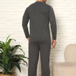 Male Pijama Set - Anthracite Embroidery Long Sleeve Combed Cotton 1102Uy 7 From Turkey t3675 td 1 4