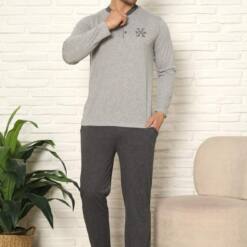 Men'S Pijama Set - Grey Embroidery Long Sleeve Combed Cotton 1102Uy 6 From Turkey t3676 td 1 3