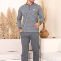 Male Pijama Set - Anthracite Long Sleeves Combed Cotton 1219UY