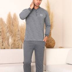 Male Pijama Set - Anthracite Long Sleeves Combed Cotton 1219Uy 7 From Turkey t3686 td 1 4