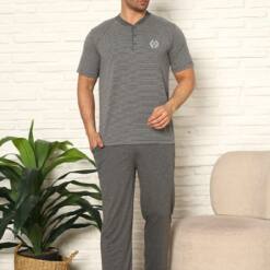 Conjunto de pijama para hombre - Algodón peinado de manga corta color antracita 1219KY