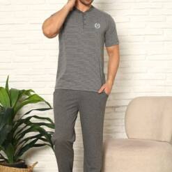 Male Pijama Set - Anthracite Short Sleeve Combed Cotton 1219Ky 6 From Turkey t3687 td 1 3