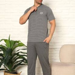 Male Pijama Set - Anthracite Short Sleeve Combed Cotton 1219Ky 7 From Turkey t3687 td 1 4
