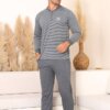 Large Size Male Pijama Set - Anthracite Long Sleeve Combed Cotton 1219UYB