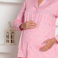 Pregnant Nursing/Postpartum Pijama Set - Long Sleeves Combed Cotton With Pink Heart Hair Tape 2796 5 From Turkey t3732 td 1 2