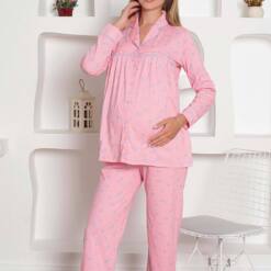 Pregnant Nursing/Postpartum Pijama Set - Long Sleeves Combed Cotton With Pink Heart Hair Tape 2796 7 From Turkey t3732 td 1 4