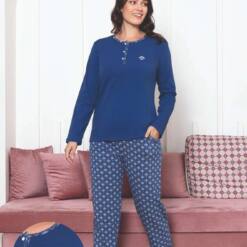 Conjunto de pijama para mujer - Índigo, manga larga, licra, algodón 2890UKL