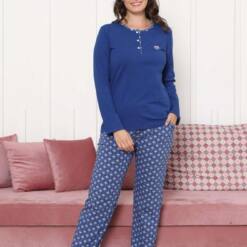 Female Pijama Set - Indigo Long Sleeves Lycra Cotton 2890Ukl 6 From Turkey t3733 td 1 3