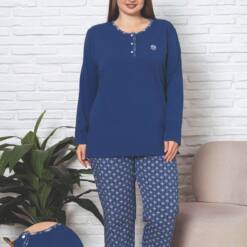 Large Size Female Pijama Set - Indigo Lycra Cotton 2890UKBL