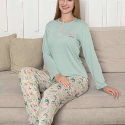 Women'S Pijama Set - Green 3D Butterfly Pattern Long Sleeve Lycra Viskon 2876Uy 5 From Turkey t3749 td 1 2
