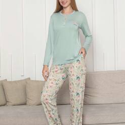 Women'S Pijama Set - Green 3D Butterfly Pattern Long Sleeve Lycra Viskon 2876Uy 6 From Turkey t3749 td 1 3