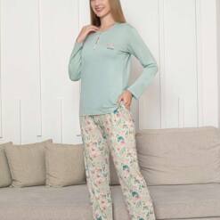 Women'S Pijama Set - Green 3D Butterfly Pattern Long Sleeve Lycra Viskon 2876Uy 7 From Turkey t3749 td 1 4