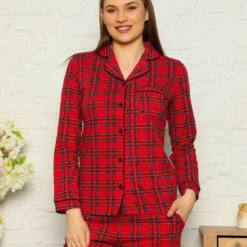 Lady Pijama Set - Red Square Front Button Pen Long Sleeves 2563Uy 5 From Turkey t3756 td 1 2