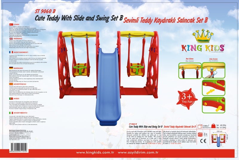 Premium Kids Double Swing And Slide Activity Center – Indoor &Amp; Outdoor Teddy Playground Set 1 From Turkey Kingkids King Garden Indoor Outdoor Cute Teddy Slide Swing Kit Toys Set For Kids Girl Boy ST9060B 2
